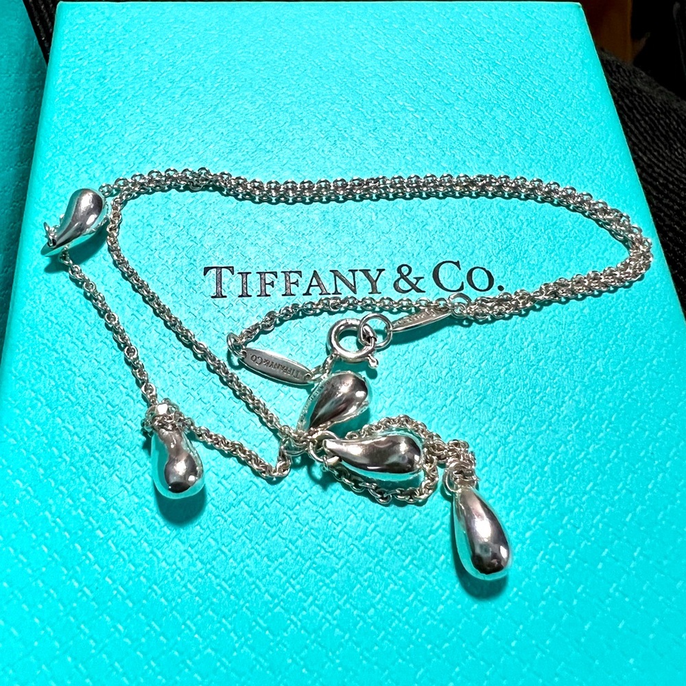 Tiffany & Co. 5 Teardrop Charm Necklace 16" Silver 925  Auth w/Box